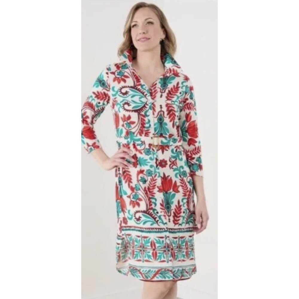 Anthropologie Fig And Flower Sz 3X Button Down Shirt Dress Roll Tab Sleeve